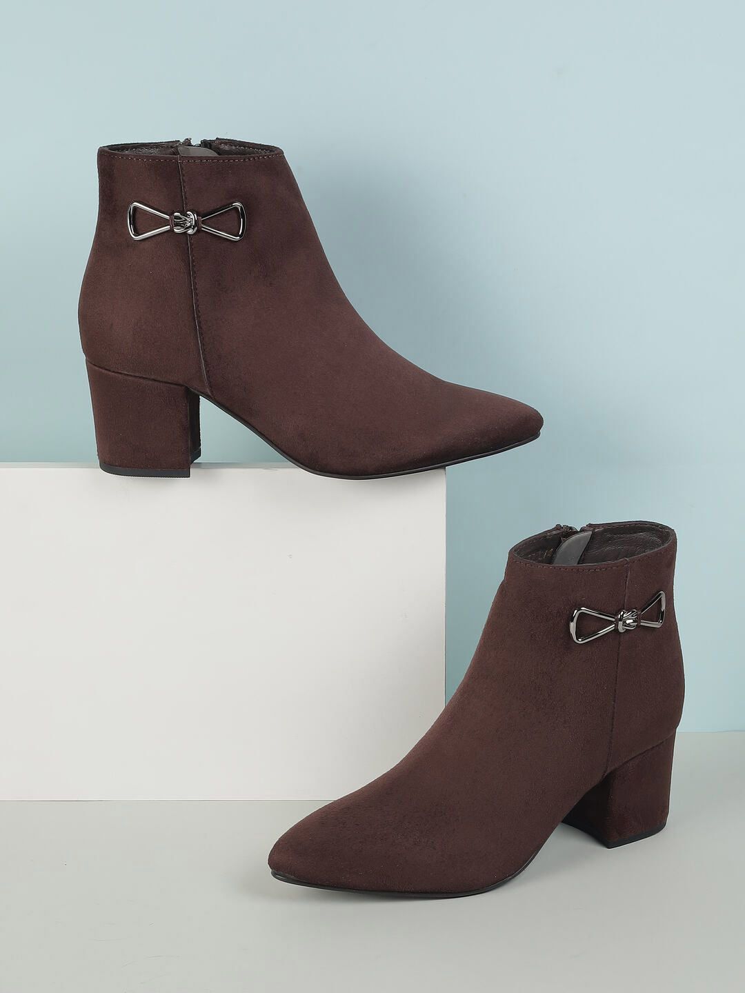 Mochi Women Casual Brown Block-Heeled Regular Boots Myntra sale