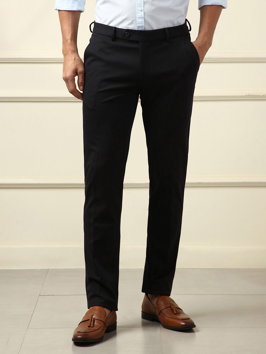 Peter England Men Mid-Rise Slim Fit Formal Trousers Myntra sale