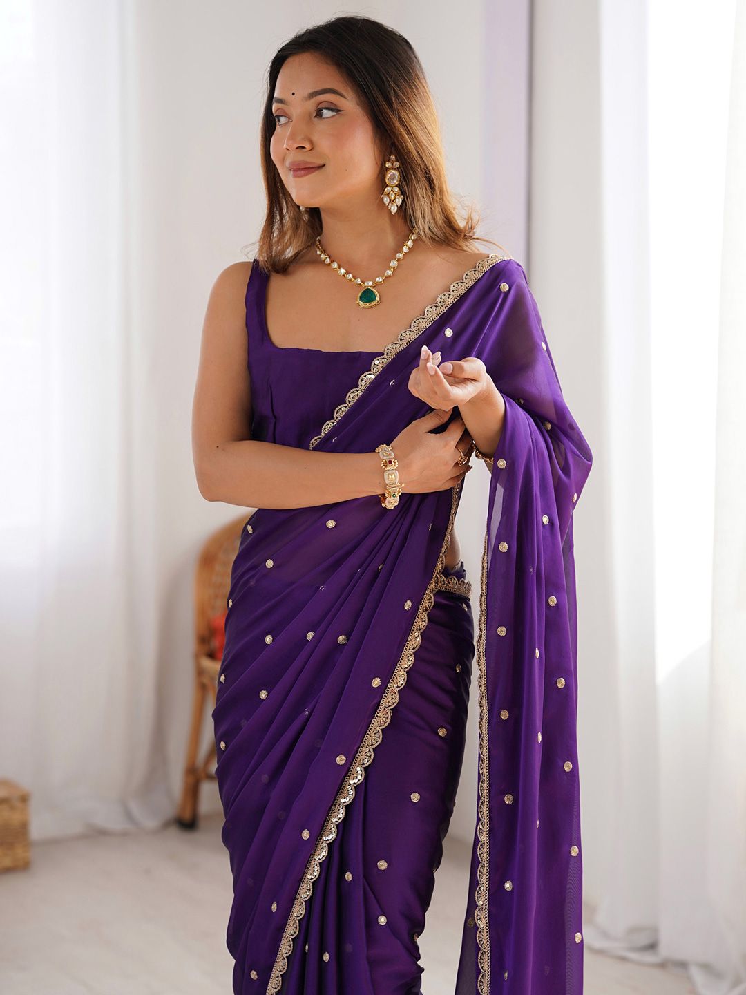 Saree mall Saree mall Floral Sequinned Pure Georgette Sarees Myntra sale