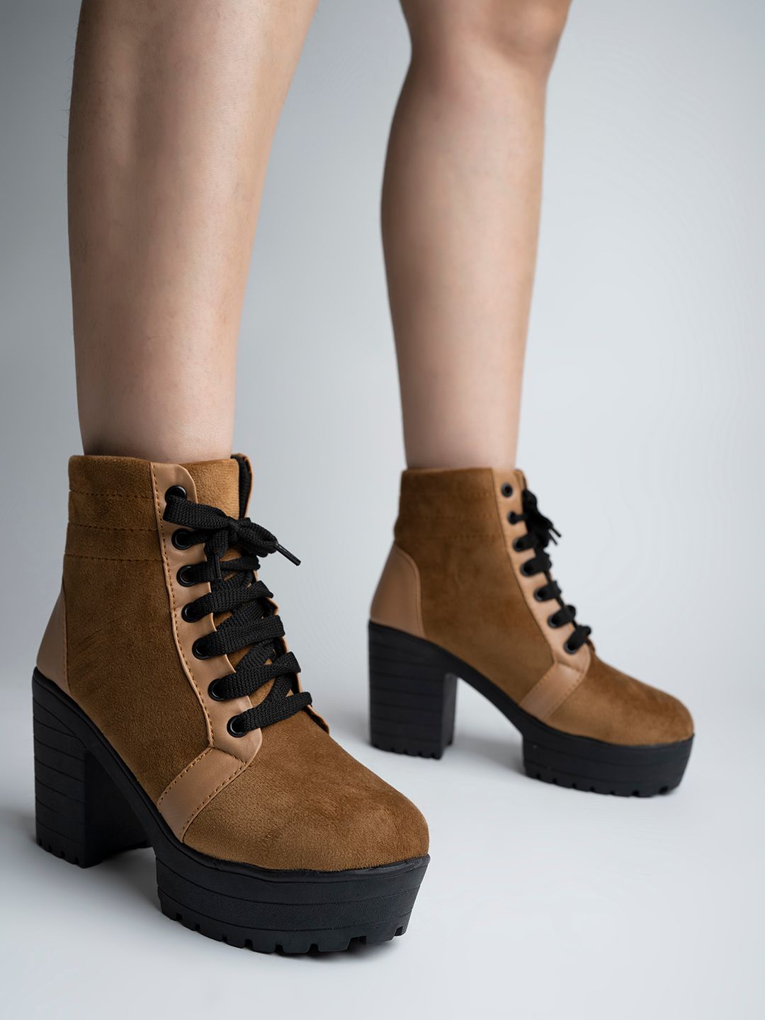 Shoetopia Tan Suede Wedge Heeled Boots Myntra sale