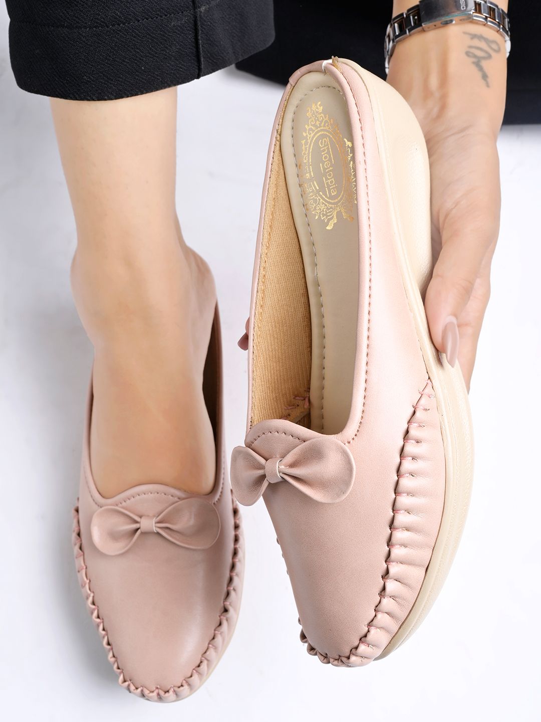 Shoetopia Women Round Toe Slip-On Bow Loafers Myntra sale