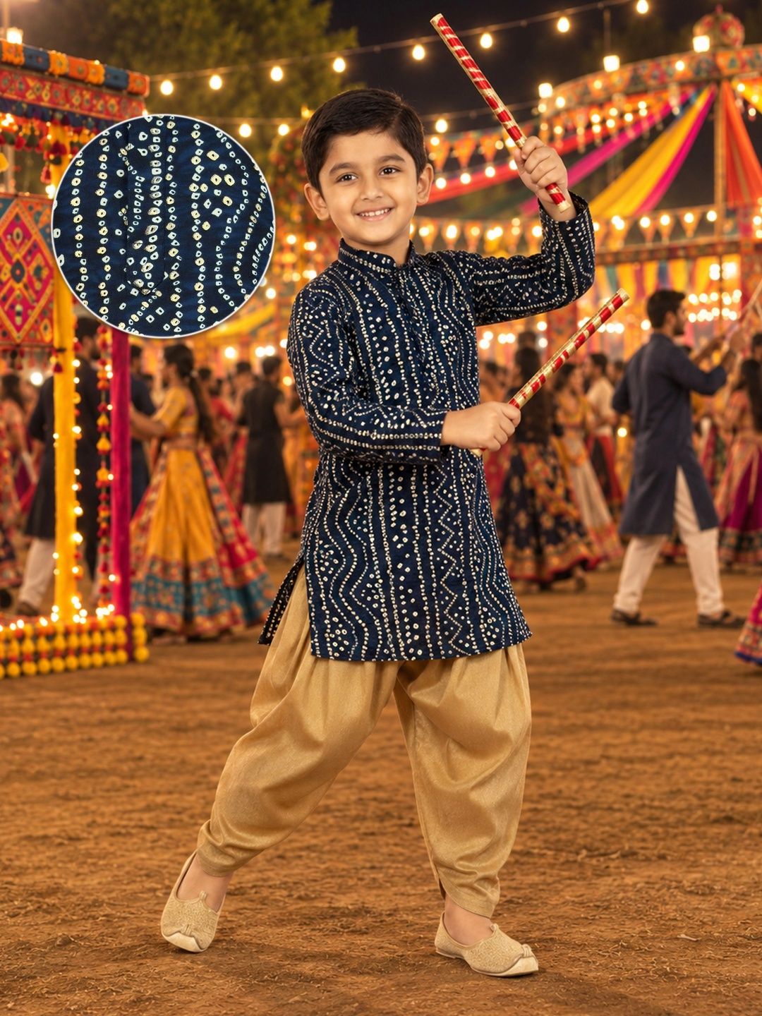 VASTRAMAY Boys Blue and Rose Gold Bandhani Kurta and Patiyala Set Myntra sale