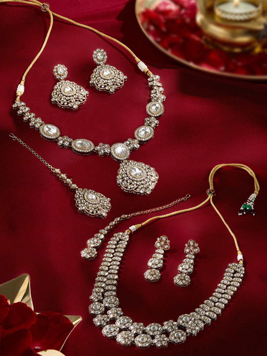 Zaveri Pearls Zaveri Pearls Set Of 2 Gold-Plated Stone Studded Jewellery Sets Myntra sale