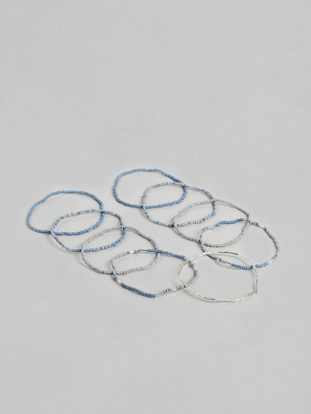 RICHEERA Women Set of 9 Blue & Grey Elasticated Bracelet Myntra sale