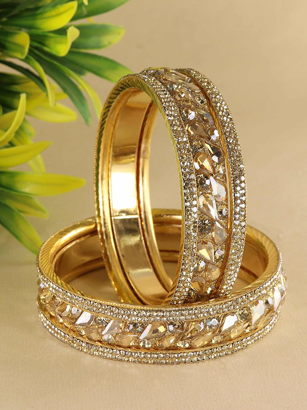 ZULKA Pack of 6 Golden Zircon Diamond & Kundan Brass Metal Bangle Set Myntra sale