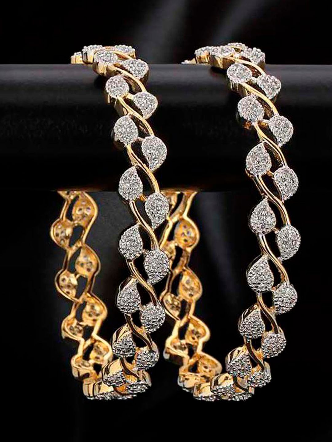 YouBella Set of 2 Silver-Toned & Gold-Toned Stone-Studded Bangles Myntra sale