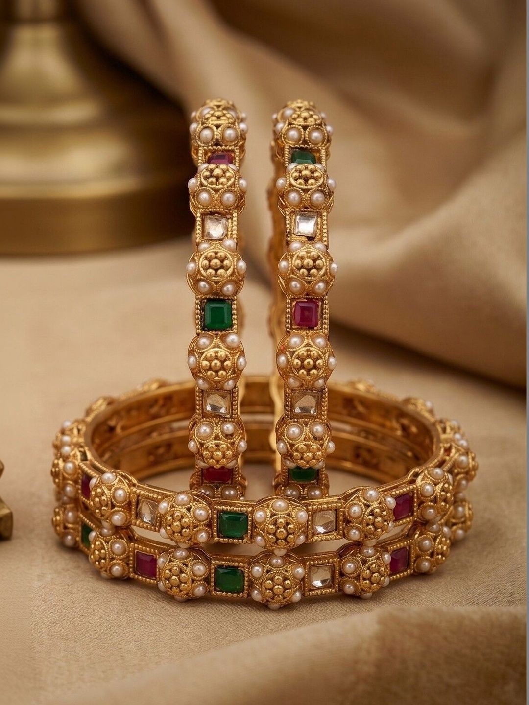 Nui Set Of 4 Gold-Plated Kundan Studded Bangles Myntra sale