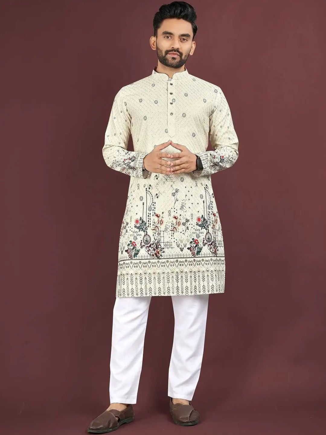 KURTA WALLAH KURTA WALLAH Men Geometric Printed Thread Work Floral Kurta Myntra sale