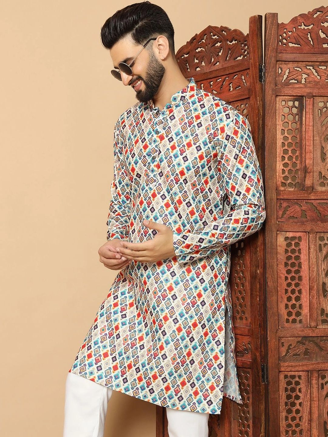 Sangria Sangria Men Geometric Printed Kurta Myntra sale