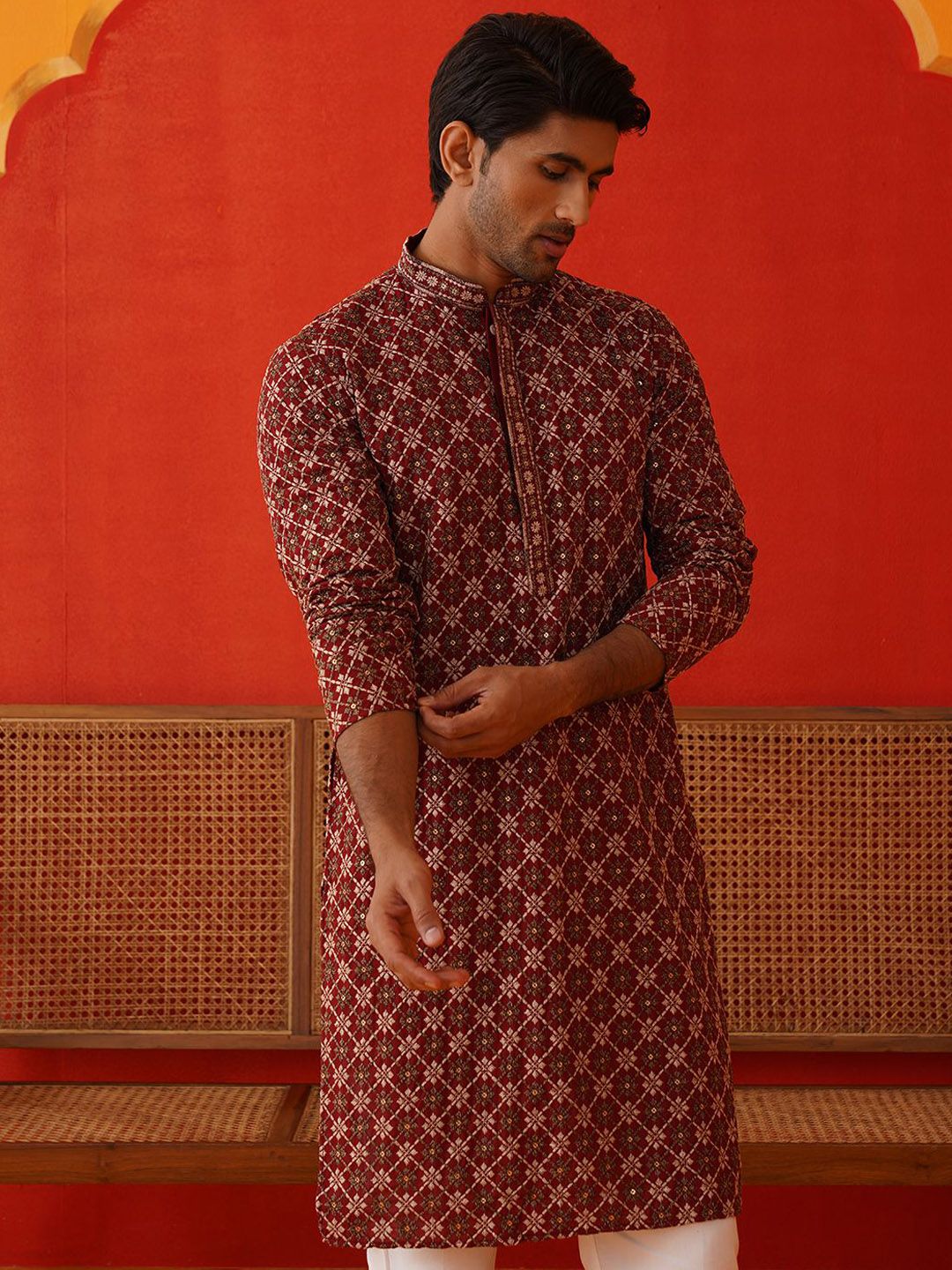 Jompers Jompers Men Geometric Embroidered Sequinned Kurta Myntra sale