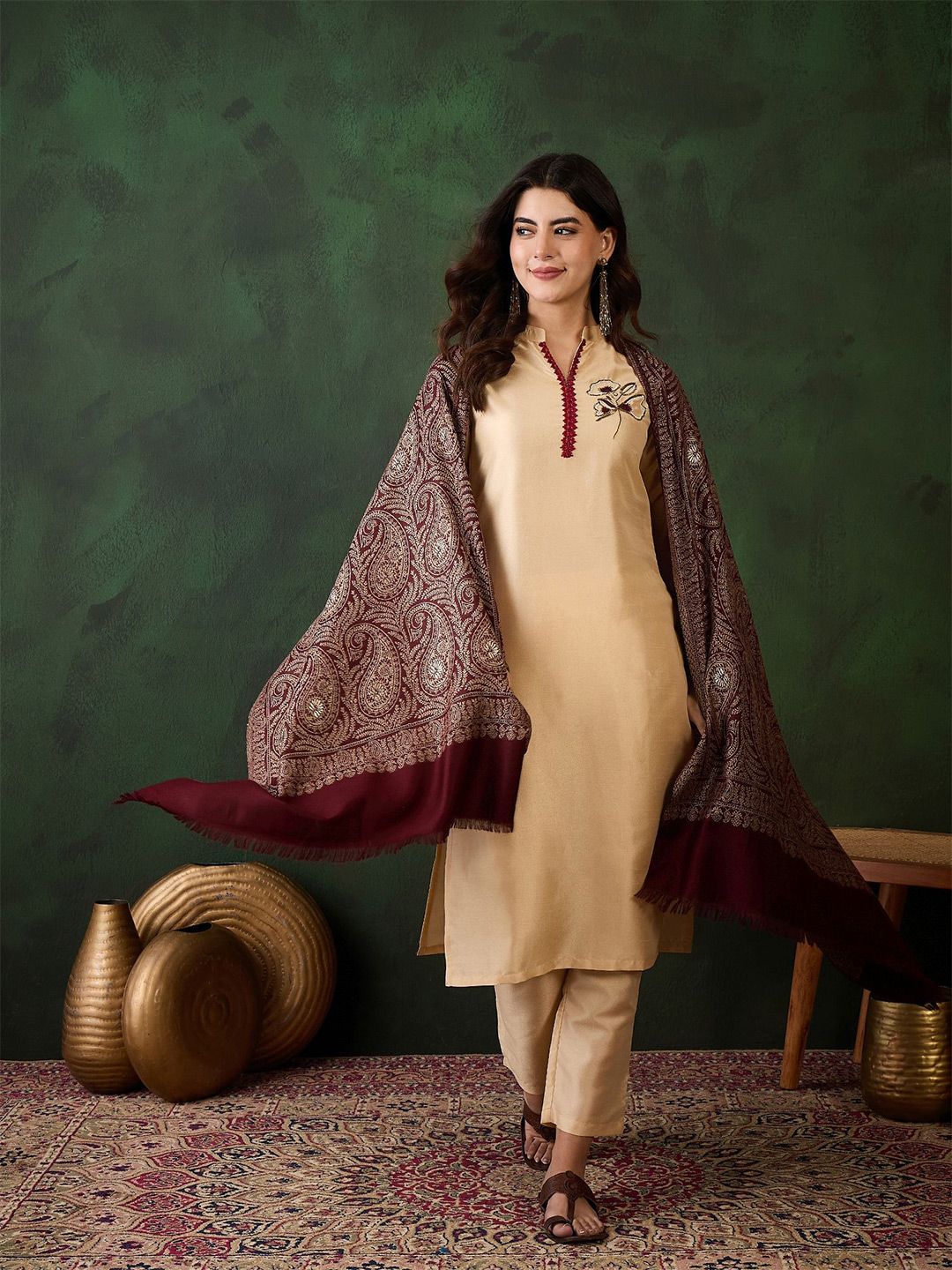 Sangria Ethnic Motifs Woven Design Winter Pashmina Stole Myntra sale