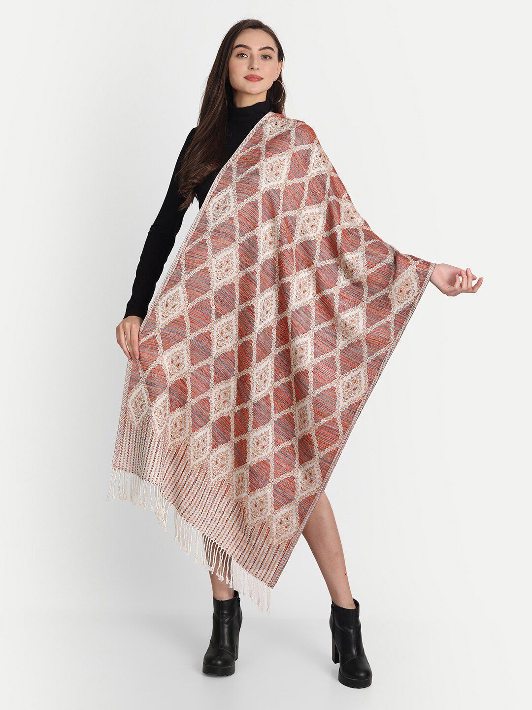 HK colours of fashion Women Off White Woven Design Pashmina Stole Myntra sale