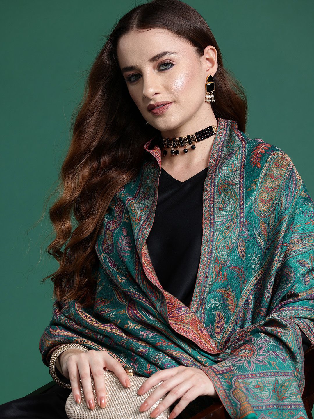 Sangria Paisley Woven Design Stole Myntra sale
