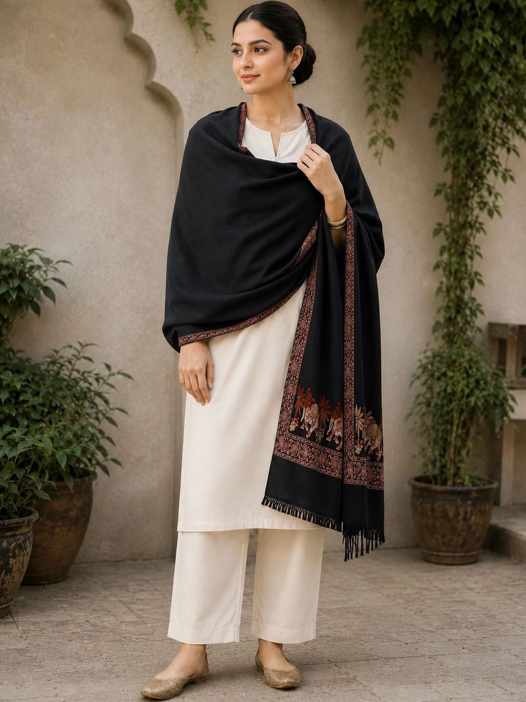 Sangria Women Ethnic Animal Woven Detailing Pashmina Stole Myntra sale