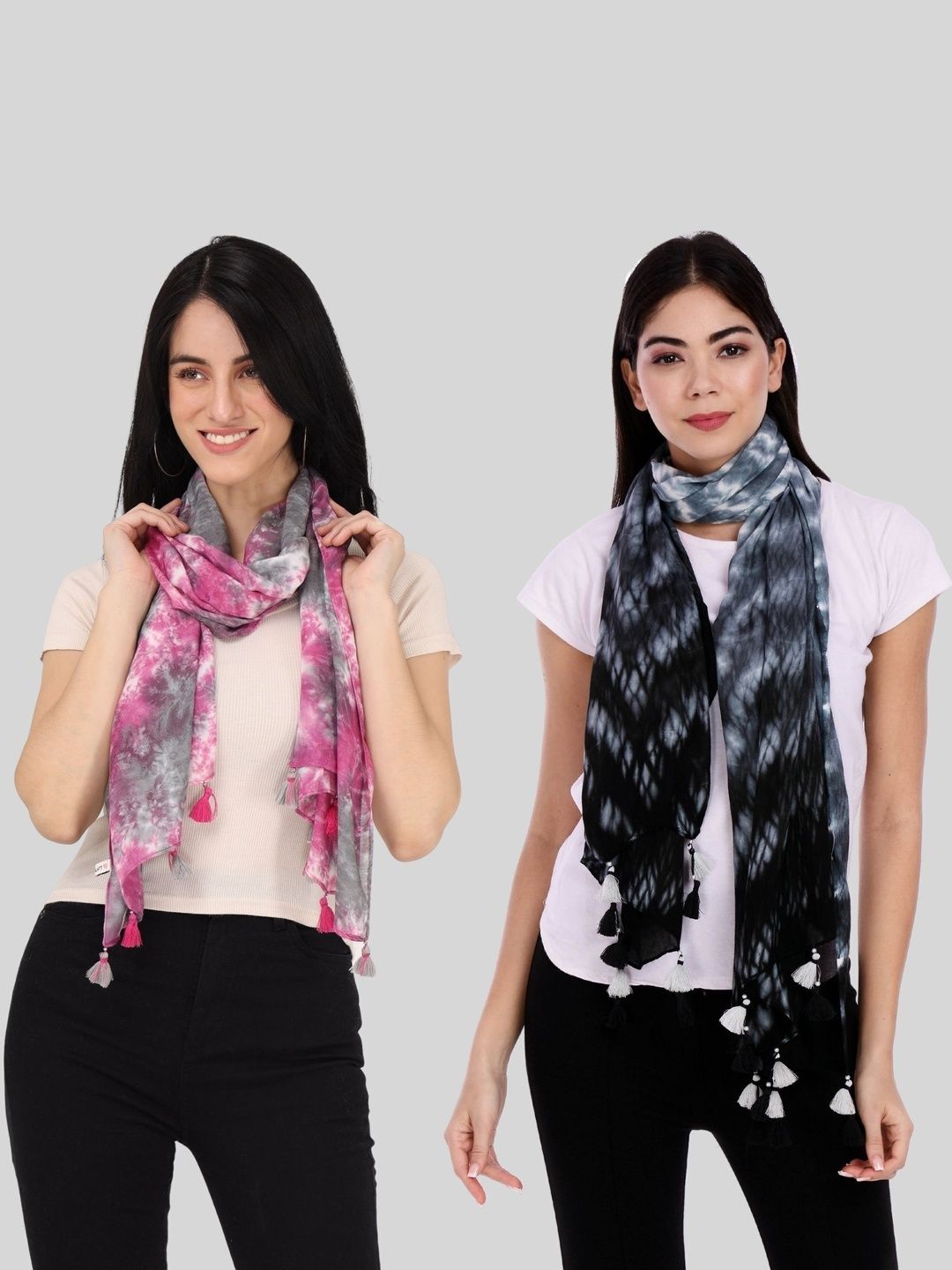 PALATT Set Of 2 Dyed Frayed Border Cotton Stoles Myntra sale