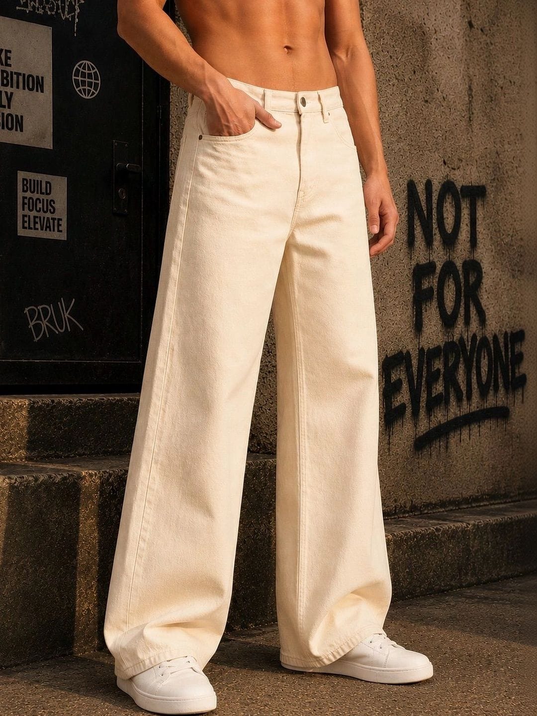 Bene Kleed Bene Kleed Men Ecru Wide Leg Mid Rise Jeans Myntra sale