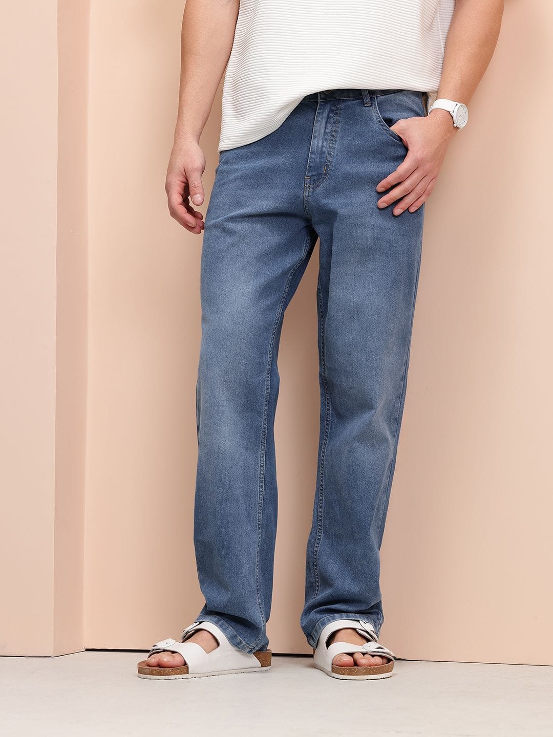 Mast & Harbour Mast & Harbour Men Straight Fit Mid-Rise Stretchable Jeans Myntra sale