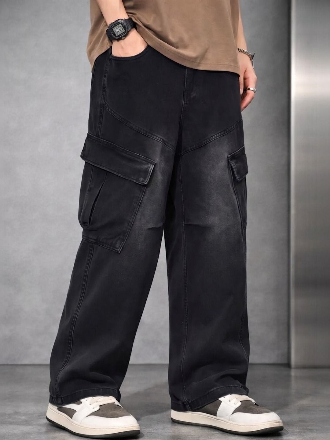BREXX BREXX Men Jean Wide Leg Mid-Rise Low Distress Stretchable Jeans Myntra sale