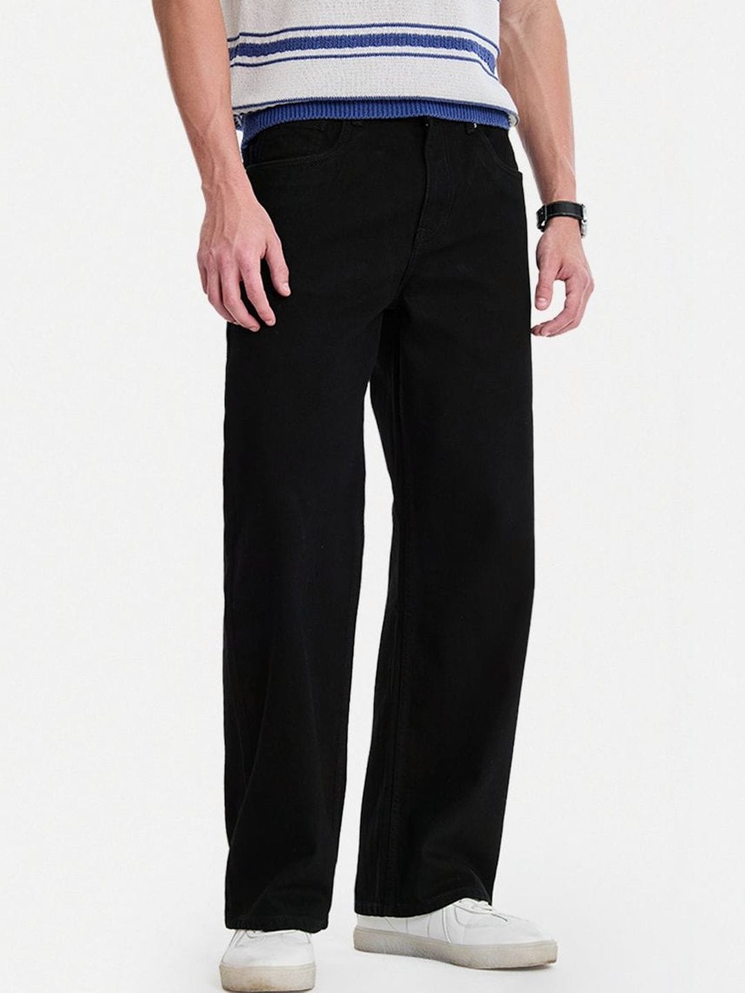 Snitch Snitch Black Mid-Rise Relaxed Fit Jeans Myntra sale