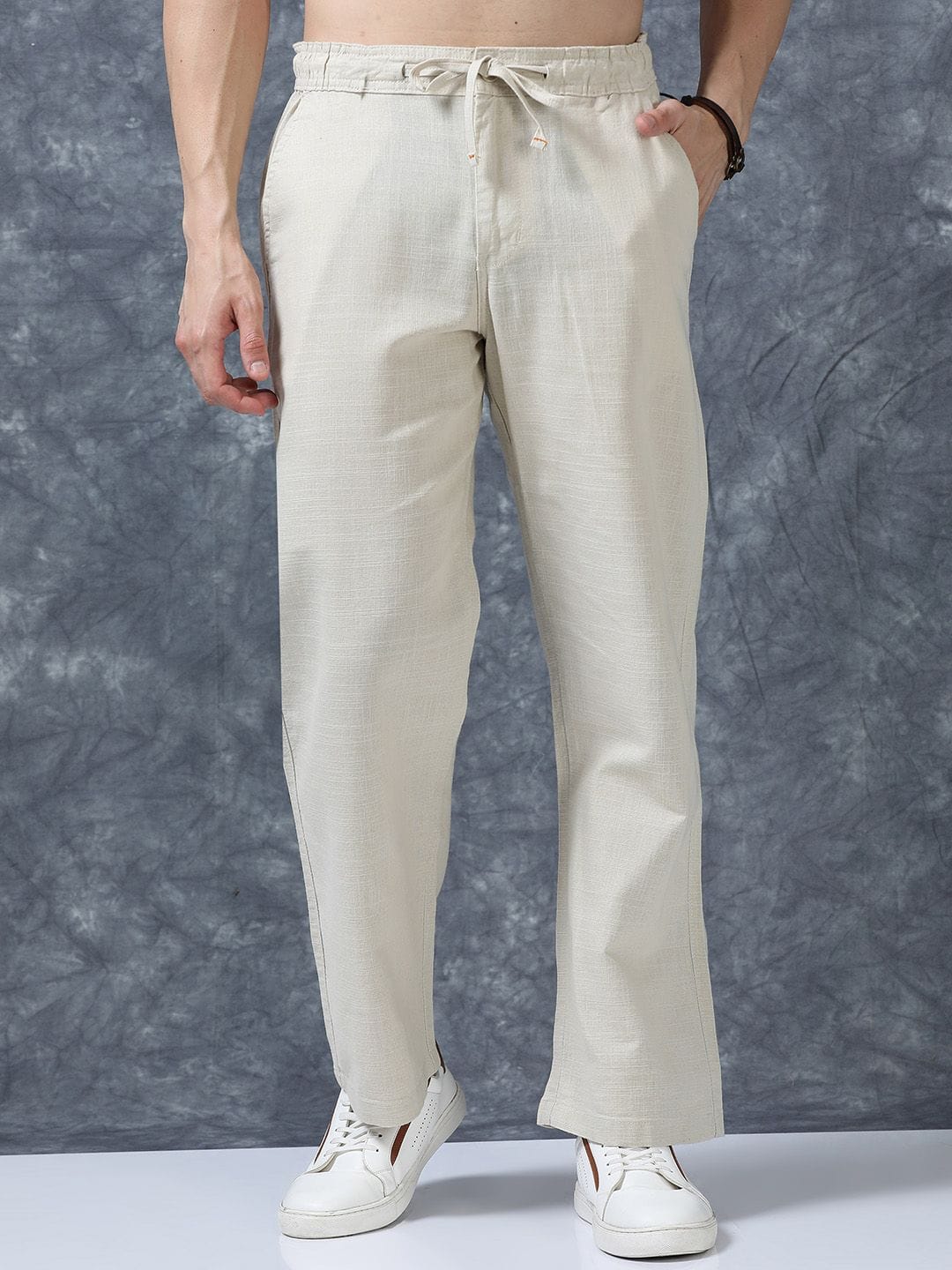 Roadster The Roadster Lifestyle Co Linen Relaxed-Fit Regular Trousers Myntra sale