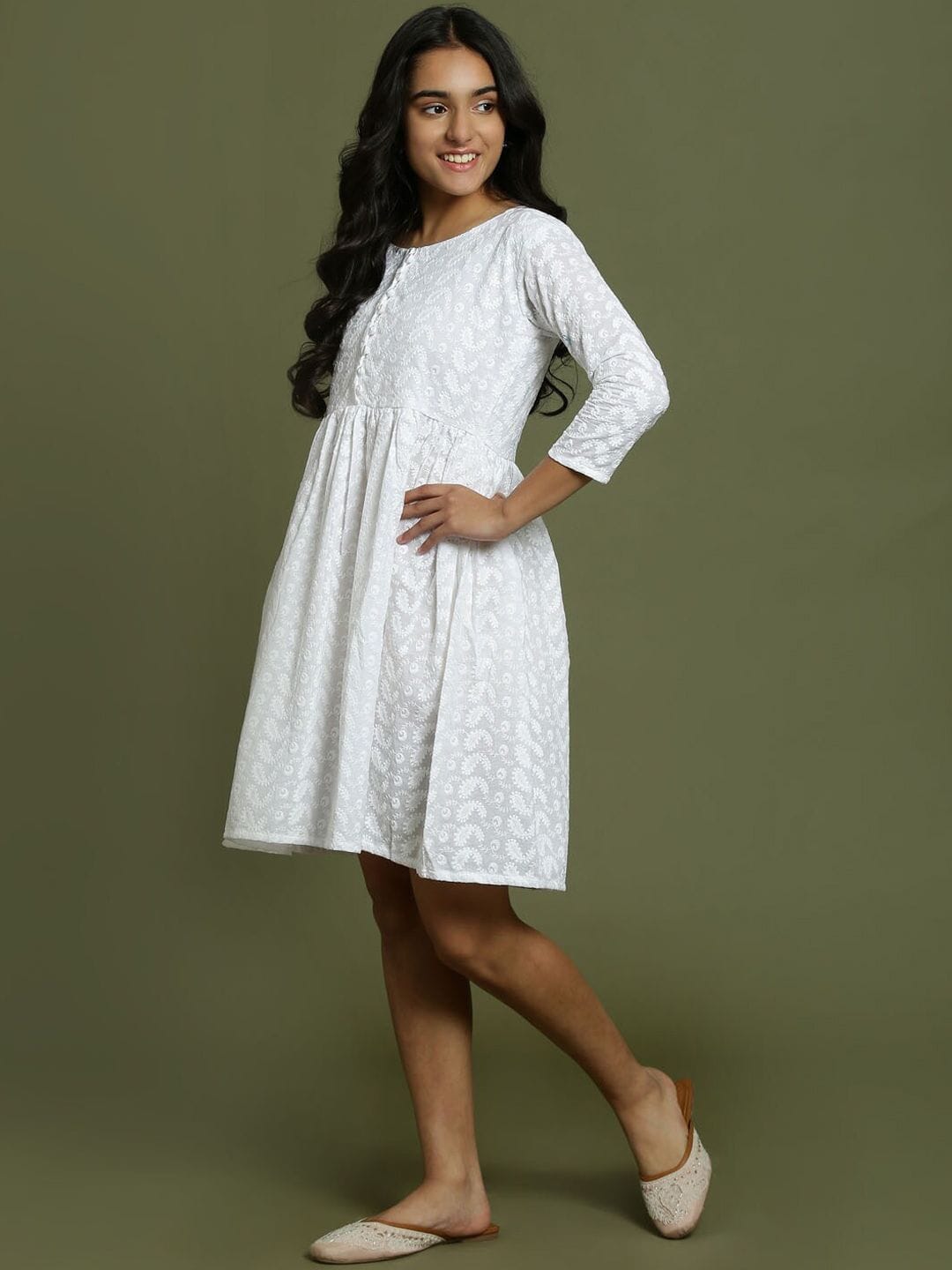VASTRAMAY Teen Girls Floral Embroidered Chikankari Cotton Fit & Flared Ethnic Dress Myntra sale