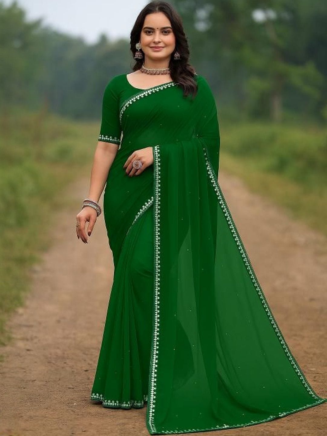 Moda Rapido Green Embellished Sarees Myntra sale