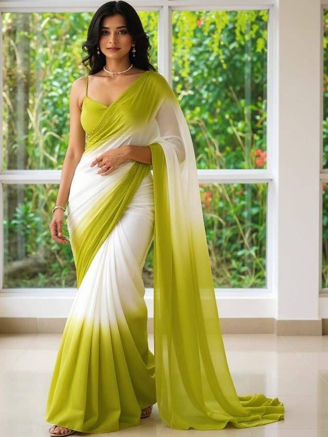 Moda Rapido Ombre Pure Georgette Fusion Saree Myntra sale