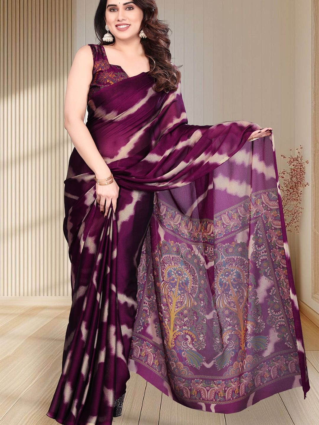 MAGNEITTA Leheriya Pure Chiffon Saree Myntra sale