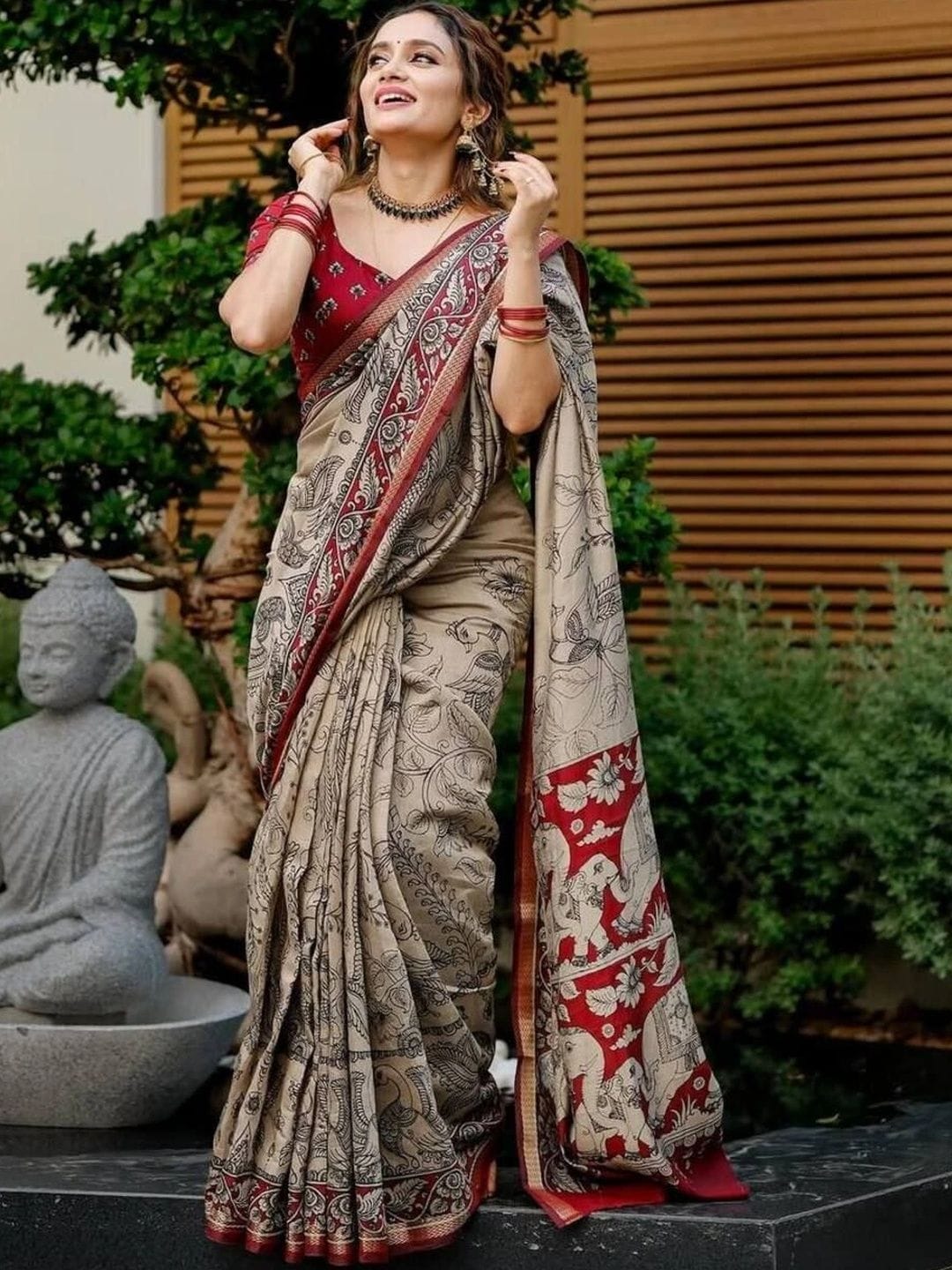 Sangria Kalamkari Pure Linen Designer Saree Myntra sale