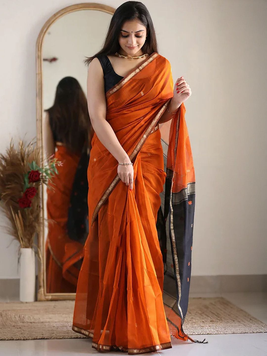 Moda Rapido Woven Design Zari Banarasi Saree With Blouse Myntra sale