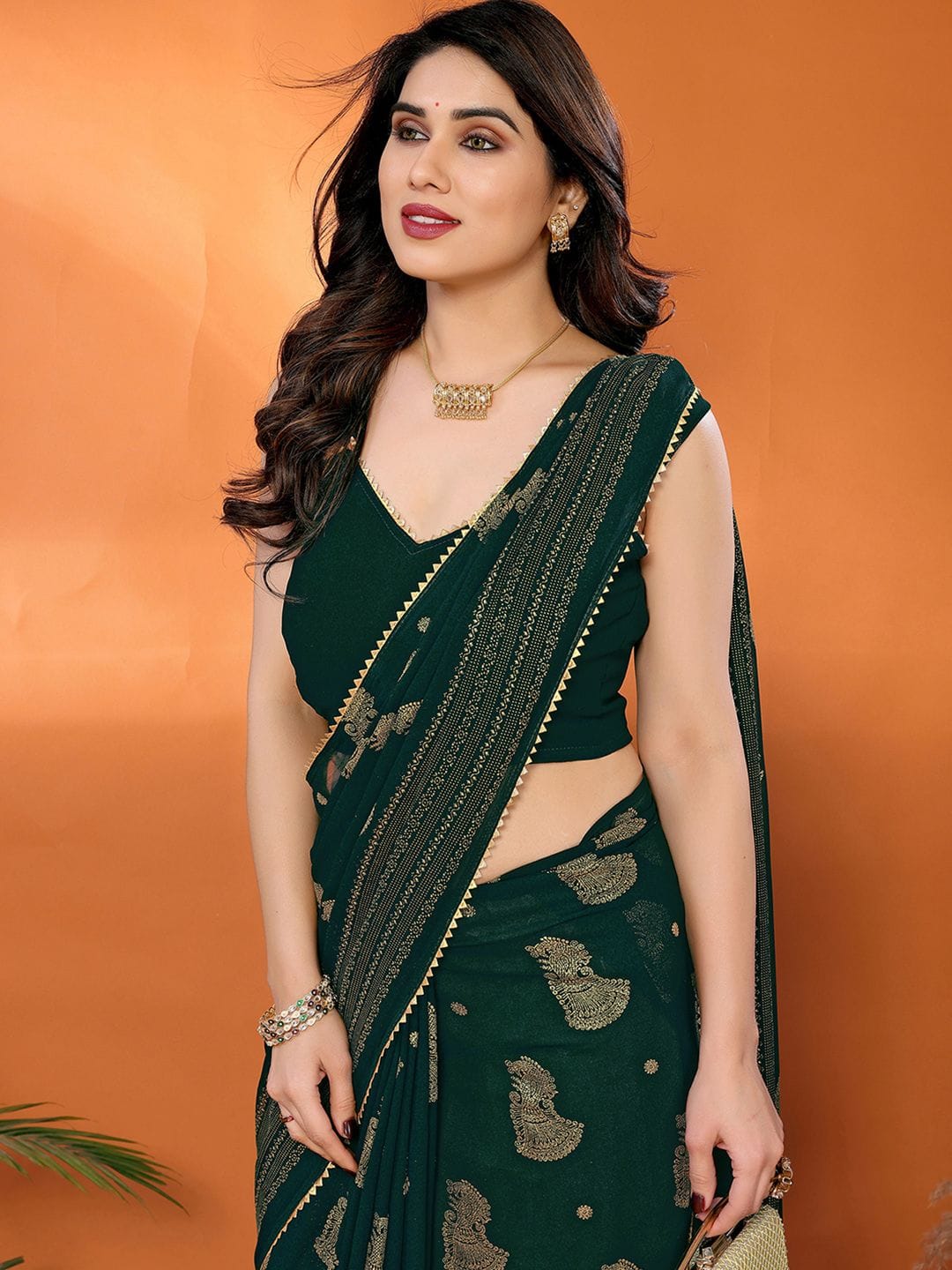 all about you Woven Design Zari Pure Georgette Banarasi Saree With Unstitched Blouse Piece Myntra sale