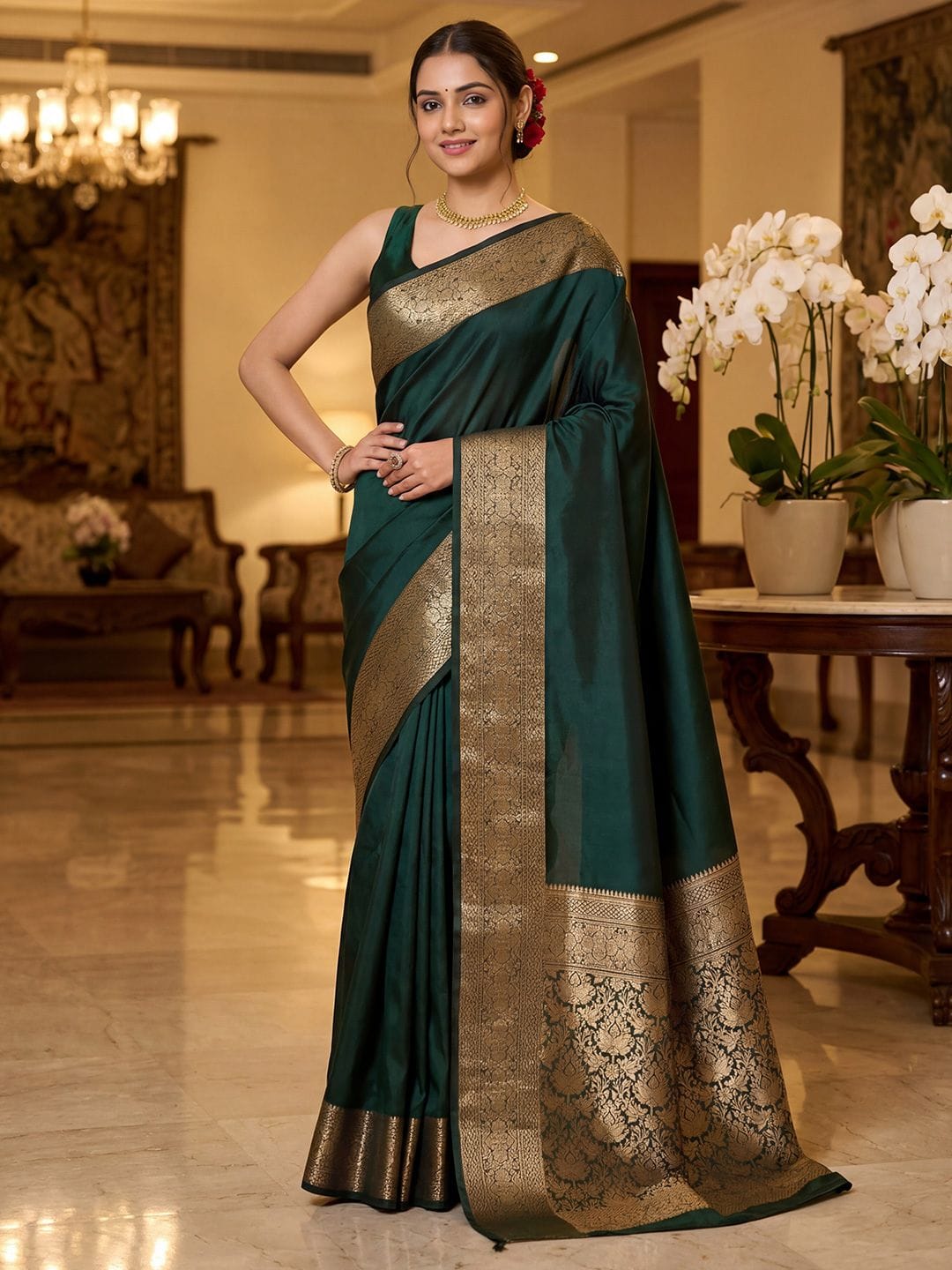 Anouk Rustic Art Silk Zari Kanjivaram Saree With Unstitched Blouse Piece Myntra sale