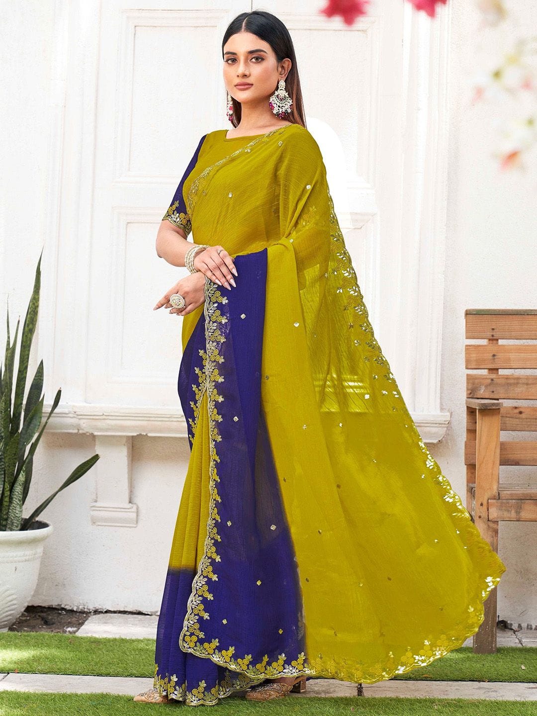 K 5 Fashion Embellished Beads and Stones Pure Chiffon Saree Myntra sale