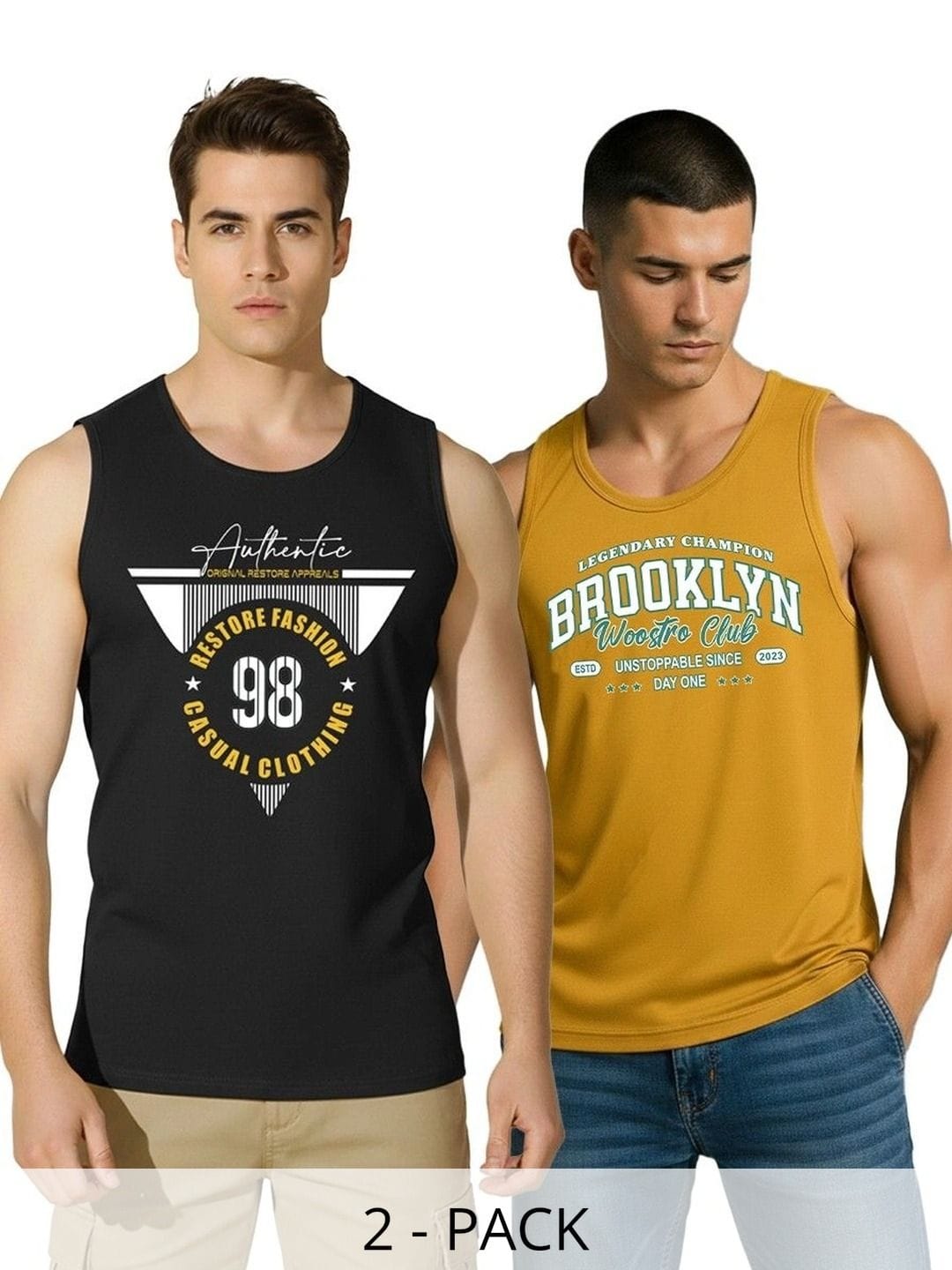 SKY HARBOAR Pack Of 2 Typography Printed Cotton Sleeveless Innerwear Vests Myntra sale
