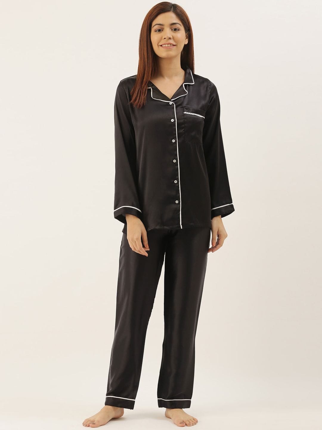 Bannos Swagger Women Black & White Solid Night Suit Myntra sale