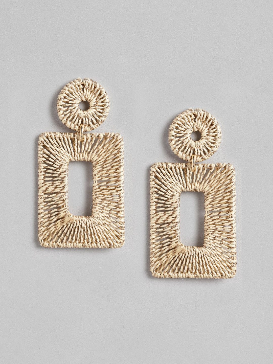 RICHEERA Beige Square Thread Work Drop Earrings Myntra sale