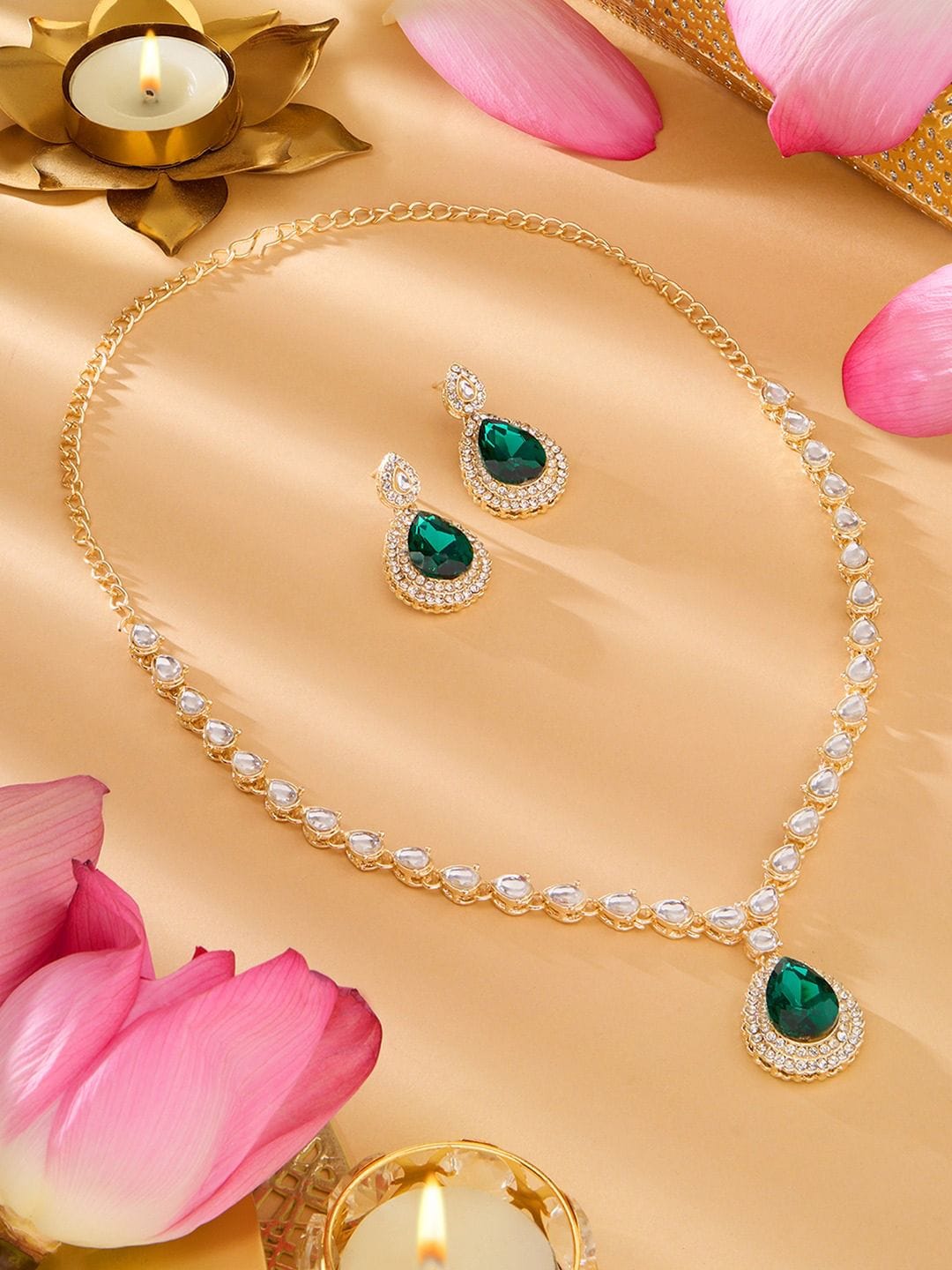 Zaveri Pearls Gold-Plated Austrian Diamonds-Studded Jewellery Set Myntra sale