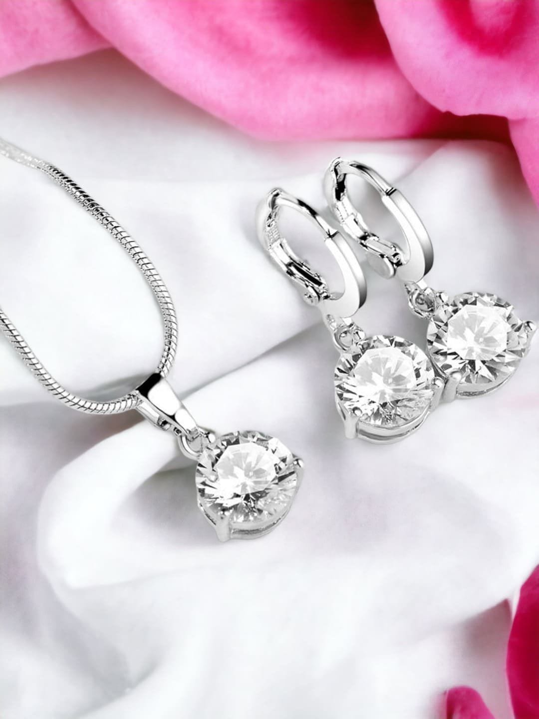Jewels Galaxy Silver-Plated Cubic Zirconia-Studded Necklace And Earrings Myntra sale