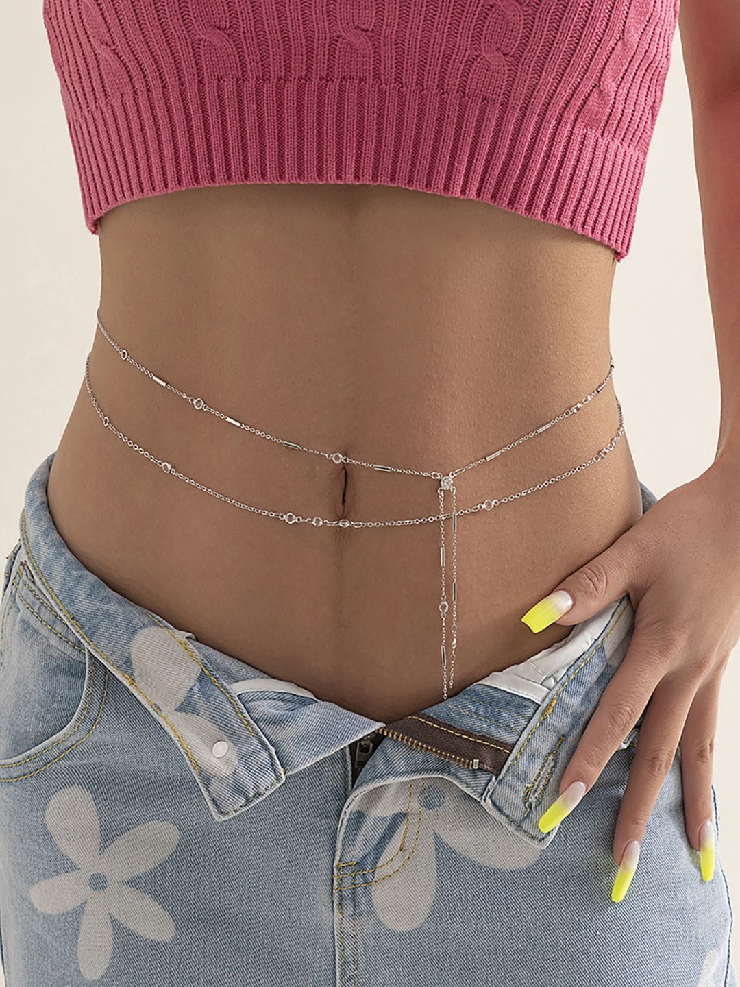 AQUASTREET Set Of 2 Silver-Plated & Stone-Studded Layered Waist Chain Myntra sale