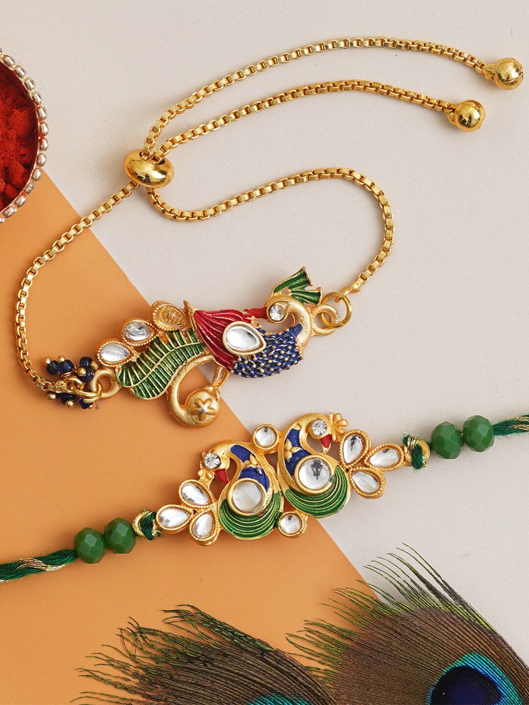 eCraftIndia Set of 2 Peacock Designer Rakhi Gift Set Myntra sale