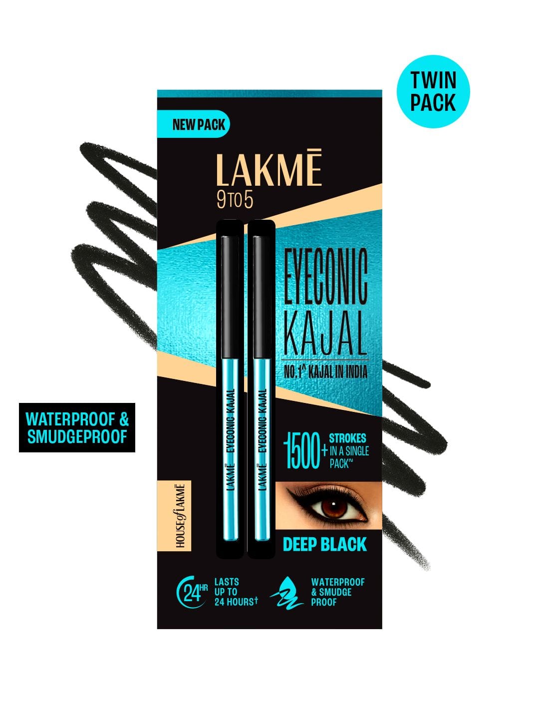 Lakme 9to5 Set of 2 Eyeconic Kajal Matte Finish & Lasts upto 24hrs 0.35g Each - Deep Black Myntra sale