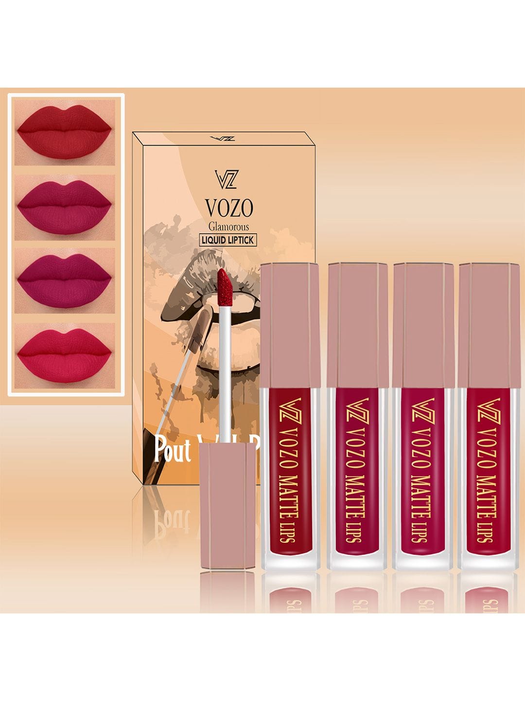 VOZO Set Of 4 Soft & Comfortable Matte Finish Liquid Lipsticks-104-105-106-204 Myntra sale