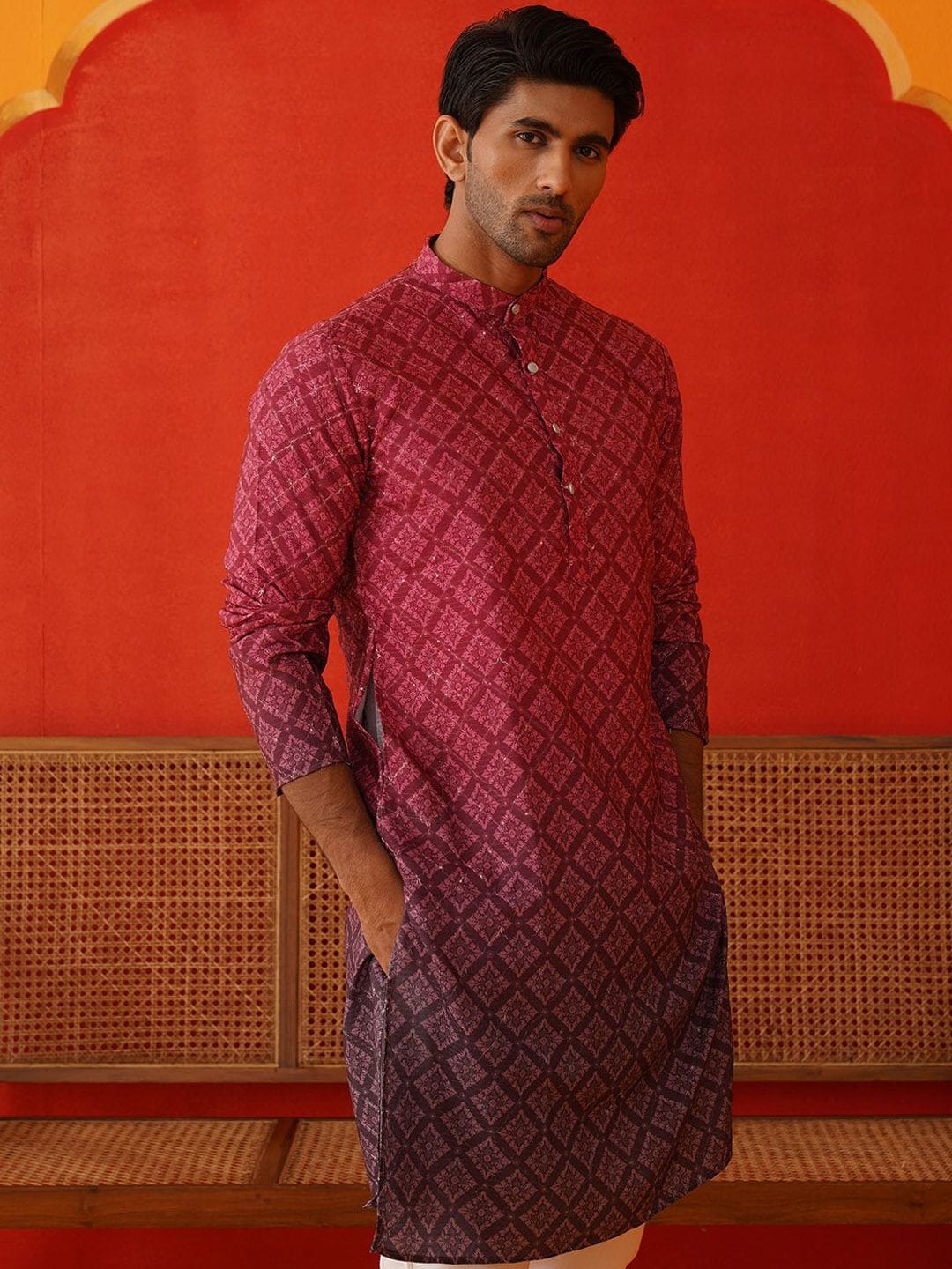 Jompers Men Floral Printed Sequinned Floral Kurta Myntra sale