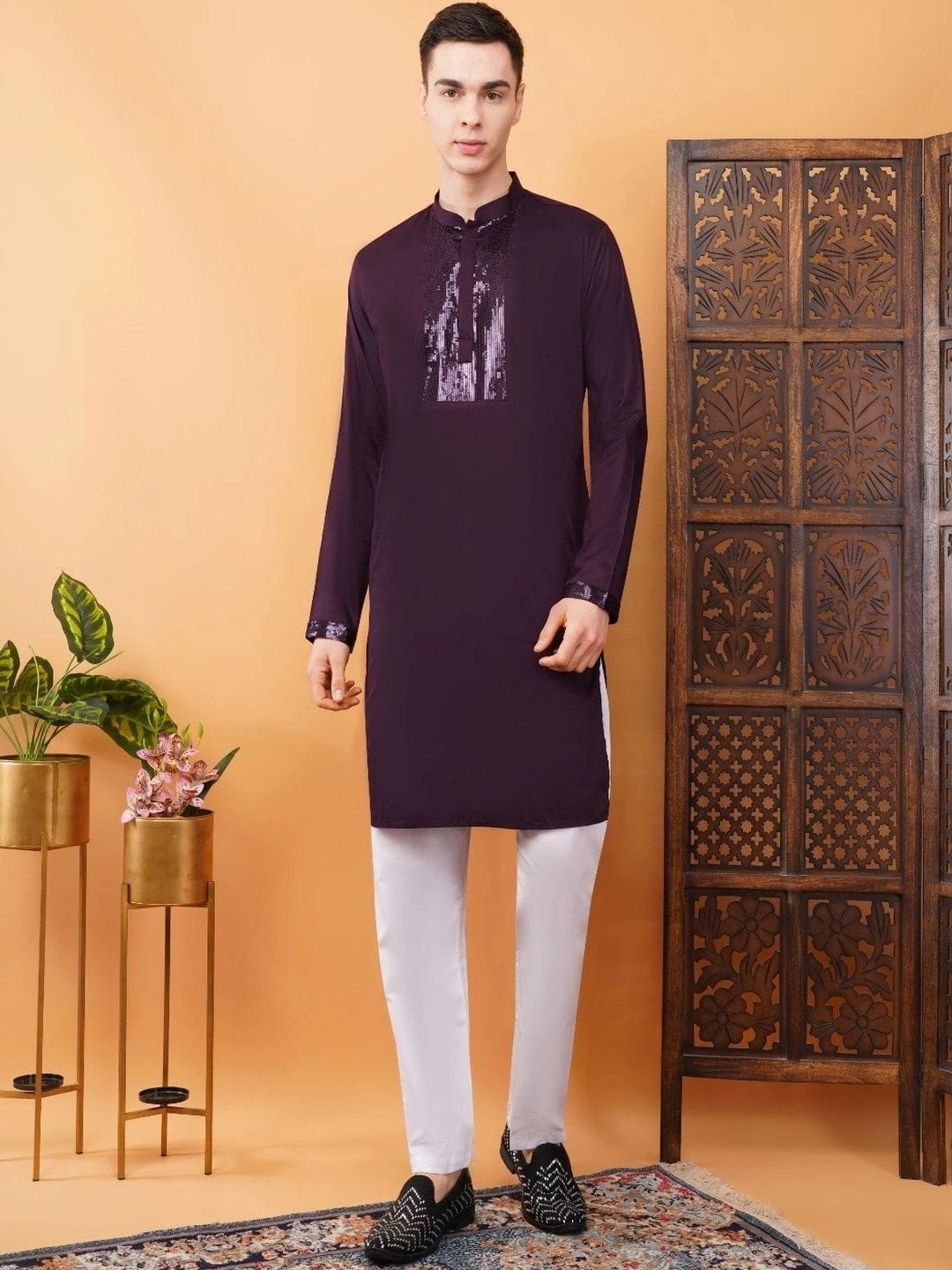 ADHIRAJAN Men Regular Sequinned Kurta with Trousers Myntra sale