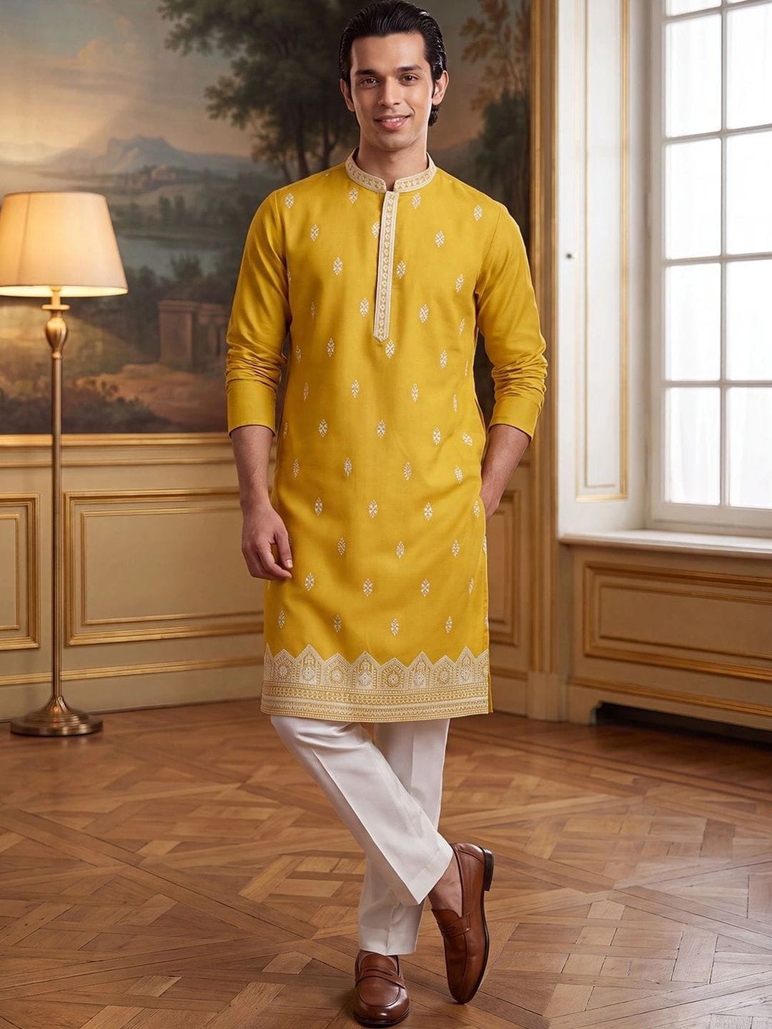 Ethnic Bay Men Ethnic Motifs Embroidered Regular Thread Work Kurta with Trousers Myntra sale