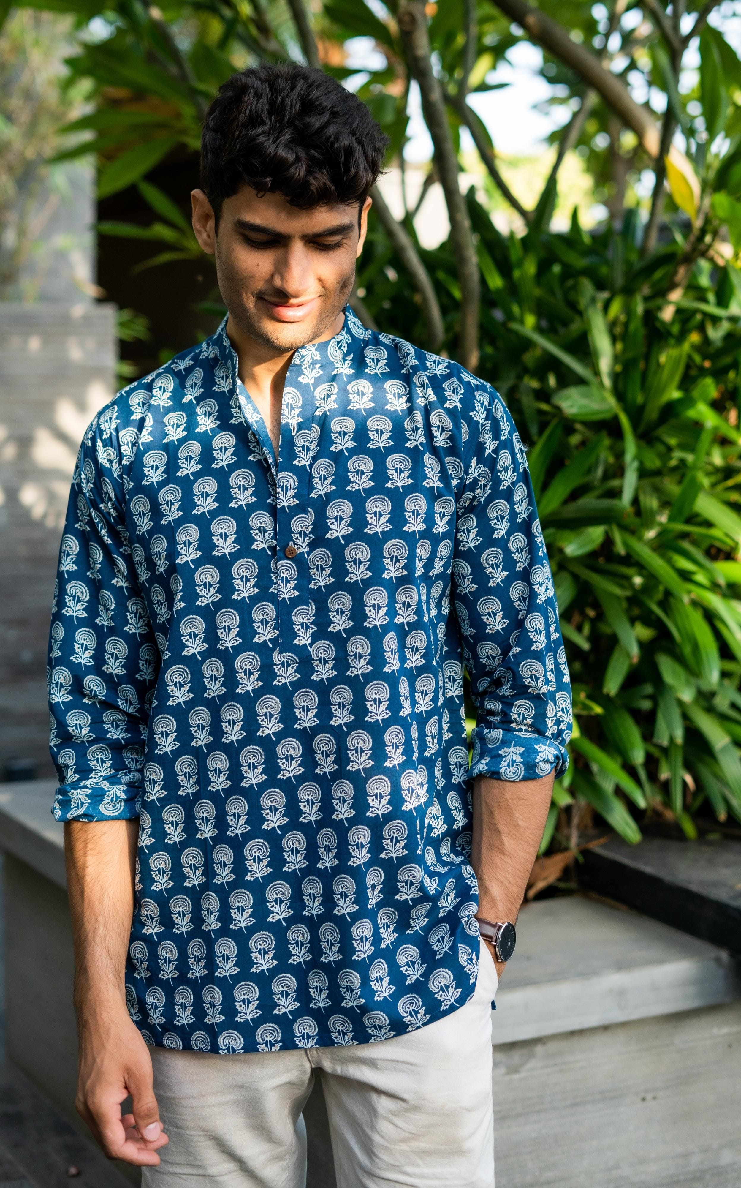 Shasak Men Blue Geometric Dyed Anarkali Kurta Myntra sale