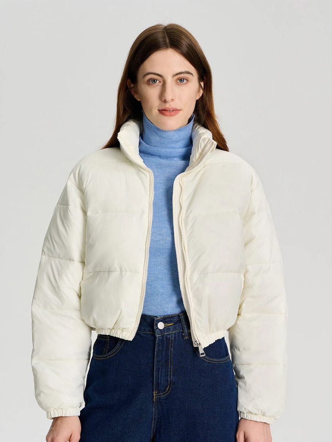 Kotty Stand Collar Crop Puffer Jacket Myntra sale