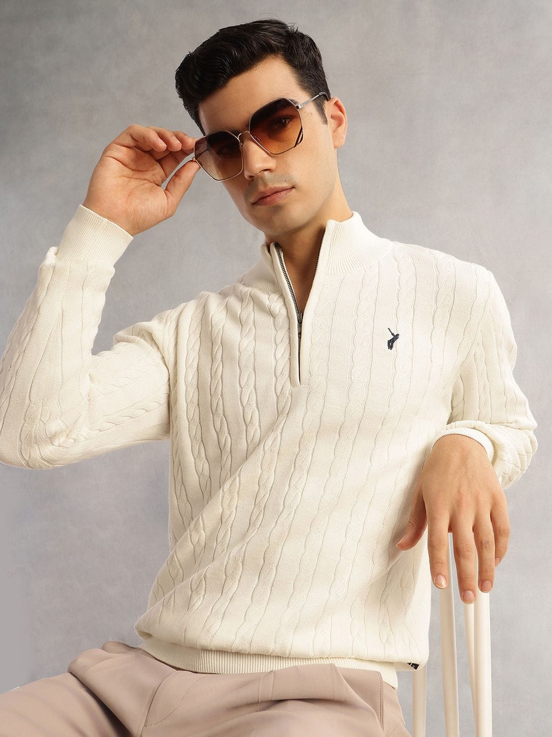 Thomas Scott Men Pure Cotton Embroidered Cable Knit Pullover Sweaters Myntra sale
