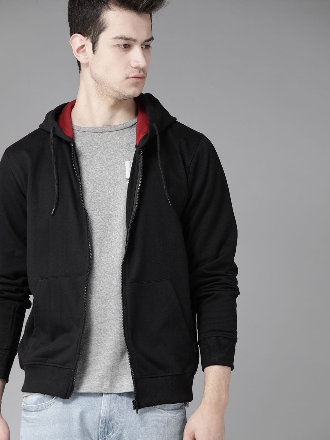 Roadster Men Black Solid Hooded Sweatshirt Myntra sale