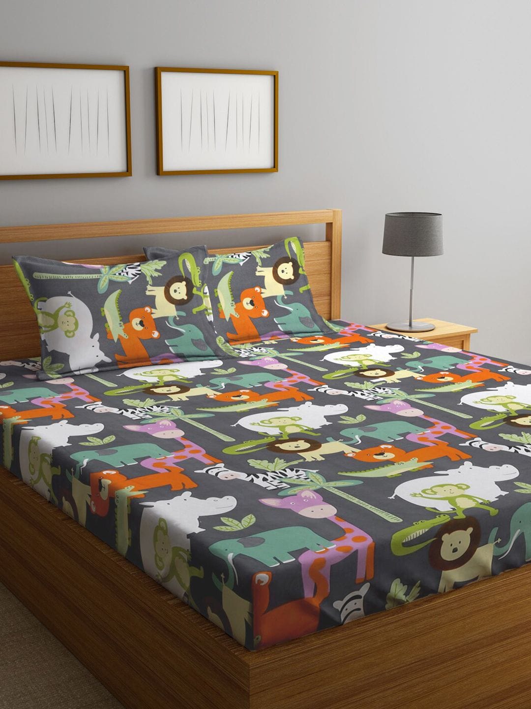 KLOTTHE Sacred Shells Grey Animal Polycotton 300 TC Fitted King Fine Bedsheet with 2 Pillow Covers-98 x 89 inc Myntra sale